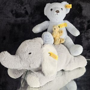 Steiff Blue and Gray Stuffed Animal Set
